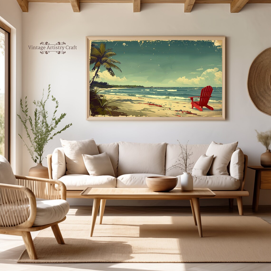 Vintage Beach Palms Red Beach Chair Retro Ocean Scene Poster - Image 5