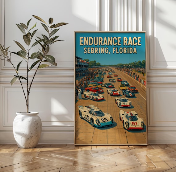 Sebring Florida Endurance Race Vintage Start Grid Classic Racing Poster