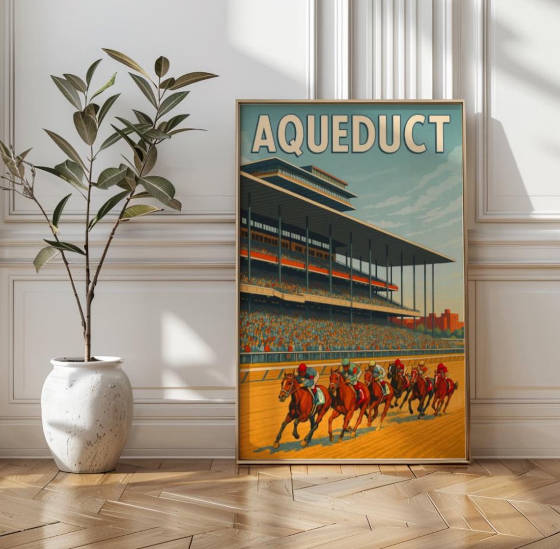 Aqueduct Racetrack New York Travel Poster, Sports Decor