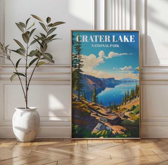 Crater Lake National Park Vintage Travel Poster Blue Caldera View