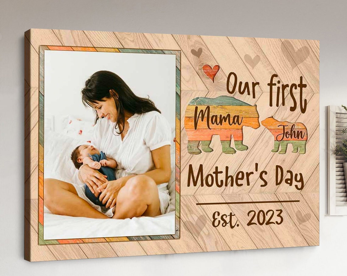 Our First Mother's Day Est. 2023 Personalized Photo Canvas Wall Art