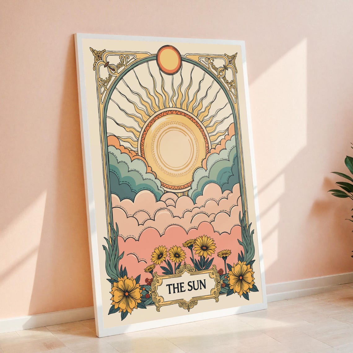 Vintage Sun Tarot Art Print, Retro Floral Boho
