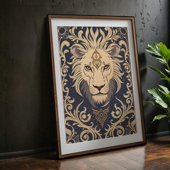 Regal Ornate Lion Art Print Vintage Baroque Animal Portrait