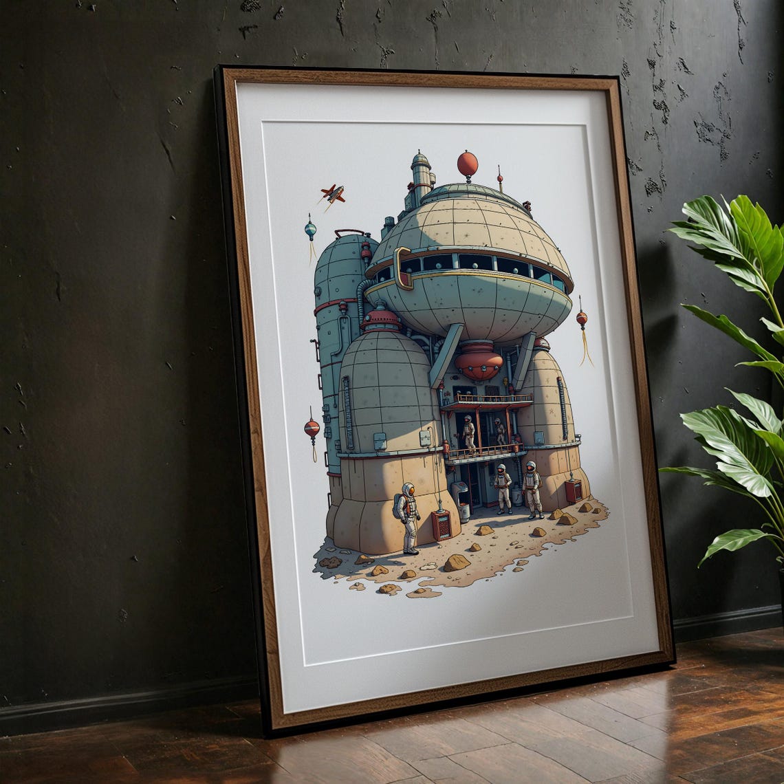 Retro Scifi Space Colony Illustration