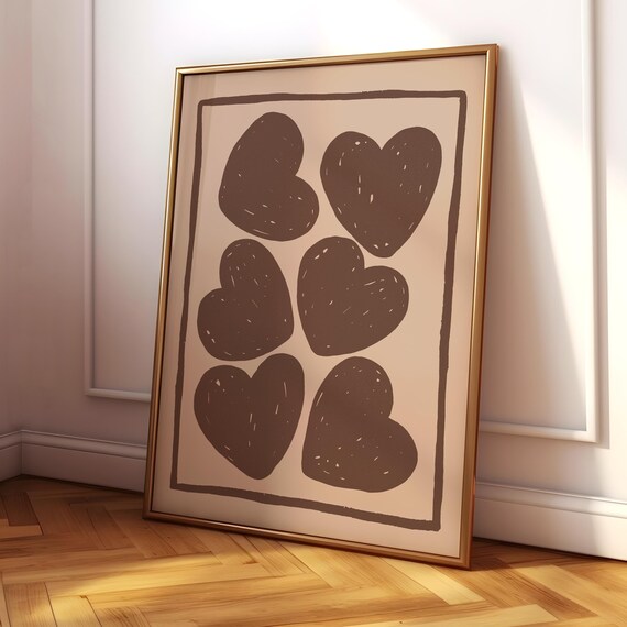 Taupe Coquette Heart Print, Neutral Japandi Art Print