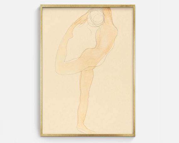 Nude Dancer Sketch No1, Minimalist Vintage Art Print