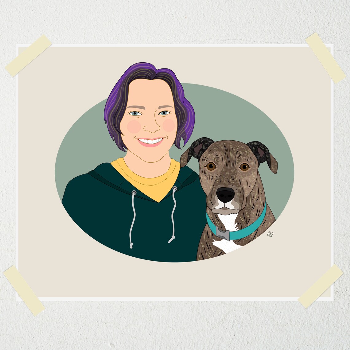 Woman With Grey and White Dog Custom Pet Portrait Illustration Poster - Image 2