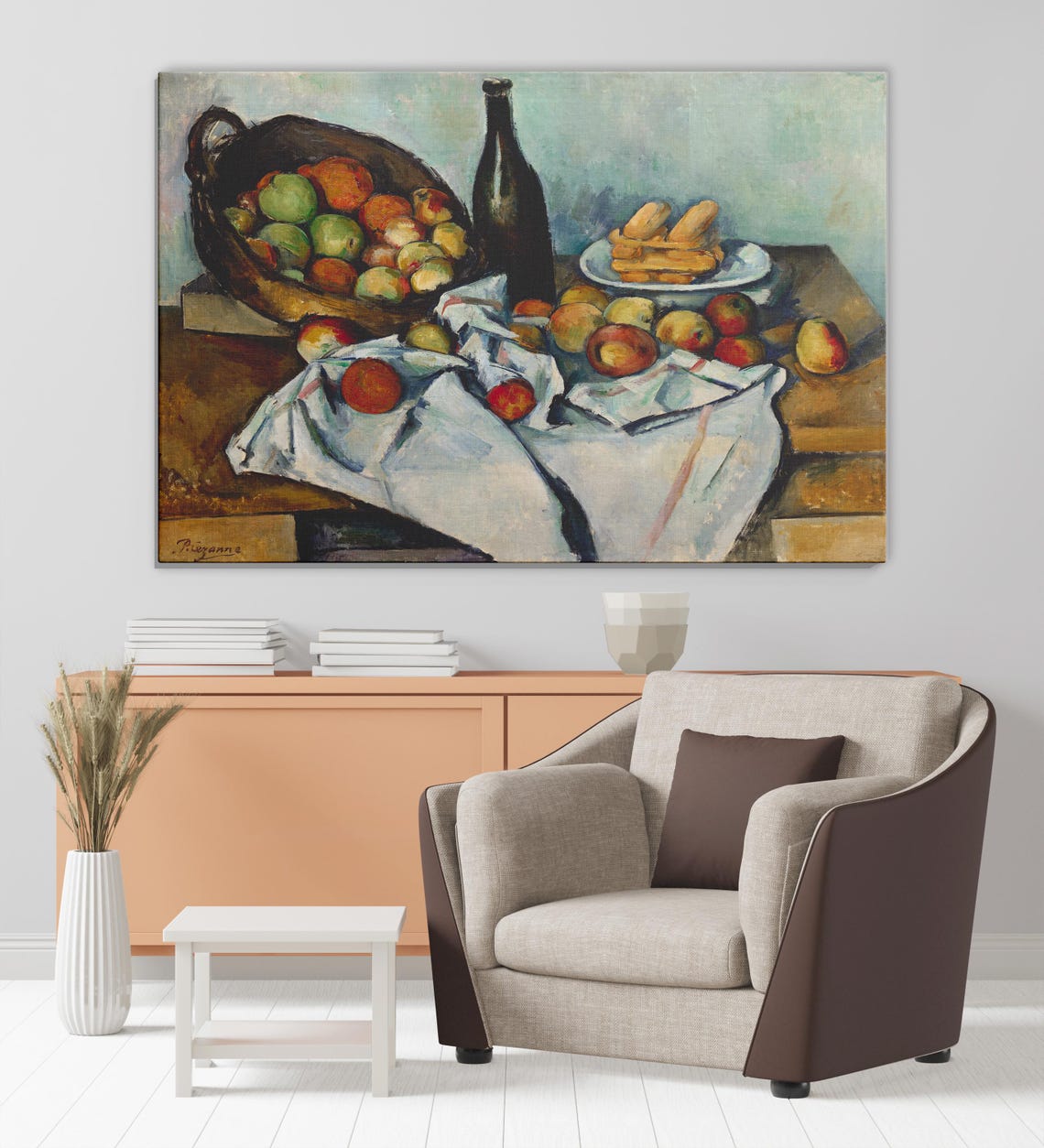 Paul Cezanne Still Life Fruit And Bottle Art Print - Image 3