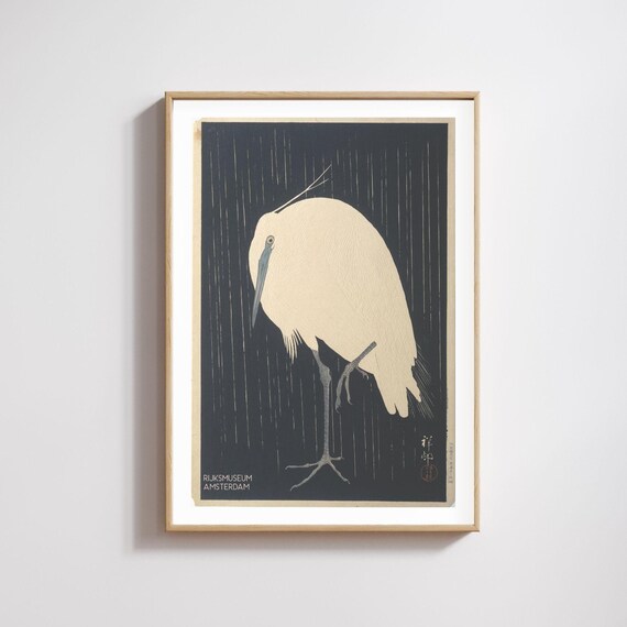 Japanese Heron Print, Vintage Japanese Nature Poster