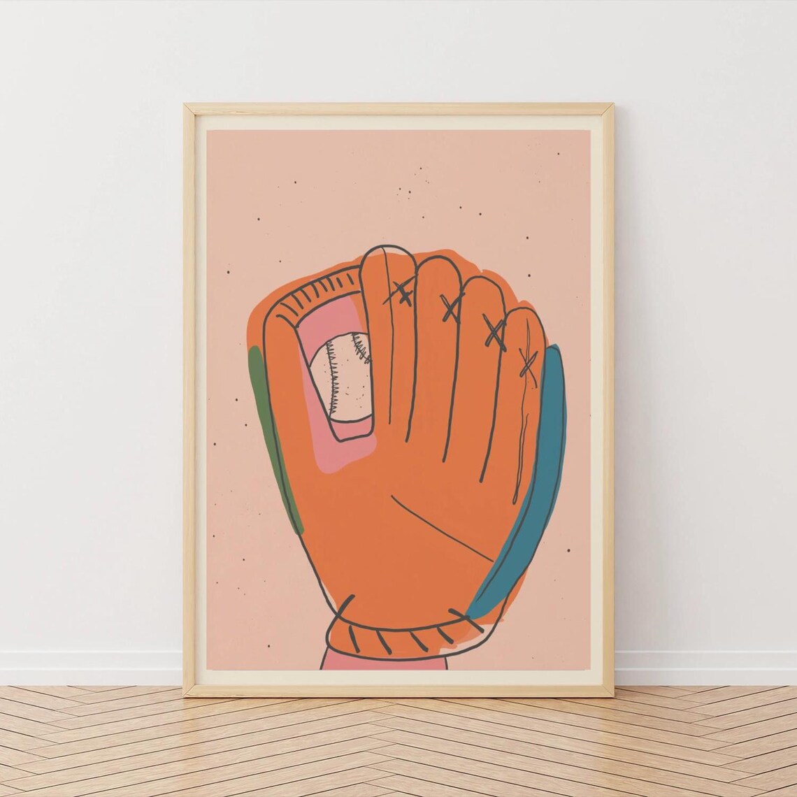 Vintage Baseball Glove Catching Ball Retro Sports Illustration Poster