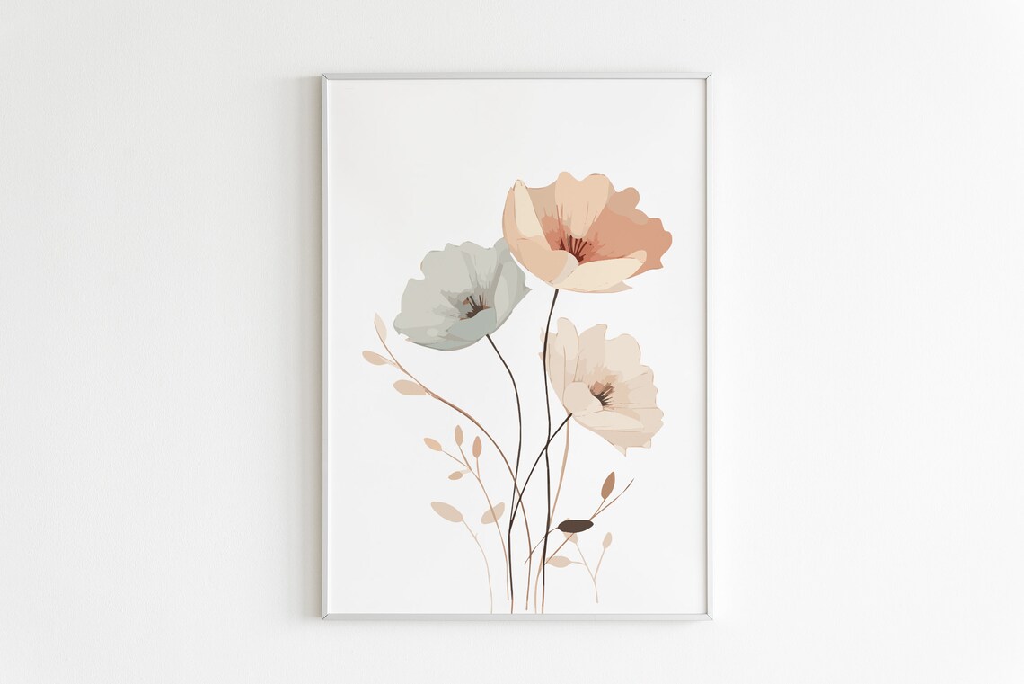 Pastel Watercolor Flowers Peach Blush Blue Soft Floral Poster - Image 2