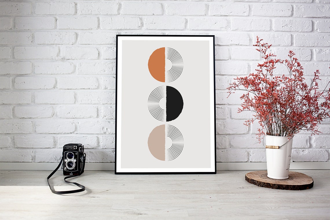 Stacked Half Circles Terracotta Black Beige Line Texture Art Poster - Image 2