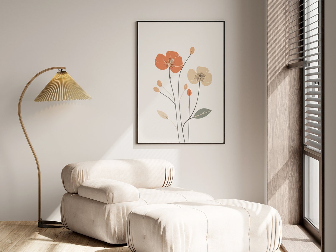 Minimalist Line Wildflowers Burnt Orange Sand Botanical Poster