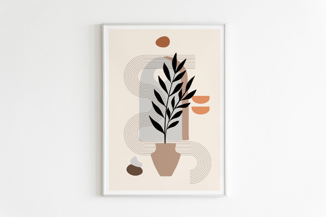 Potted Botanical Line Art Rainbows Terracotta Cream Modern Poster