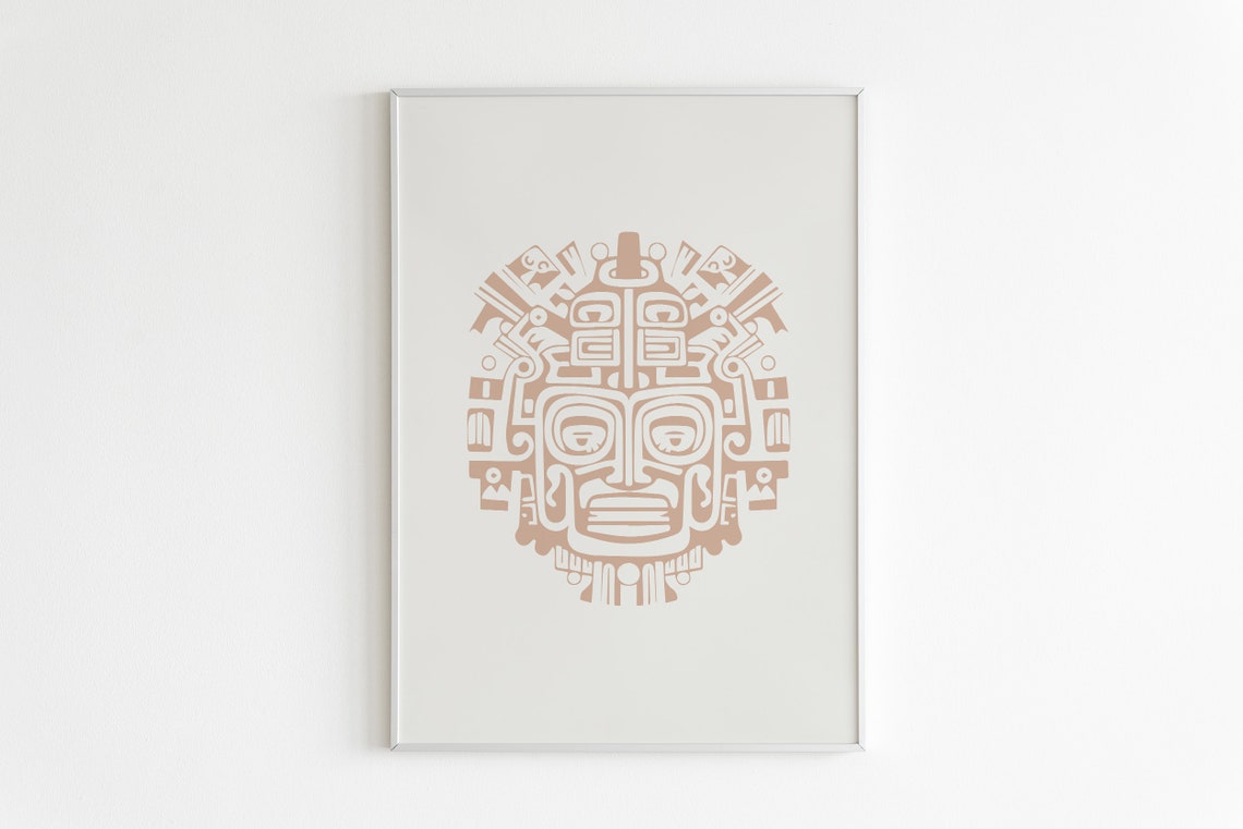 Mayan Sun Mask Terracotta Line Art Minimalist Wall Decor Poster - Image 2