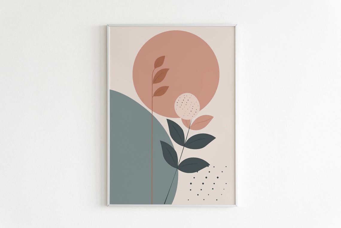 Boho Sun Botanical Abstract Terracotta Sage Mid Century Wall Art - Image 2