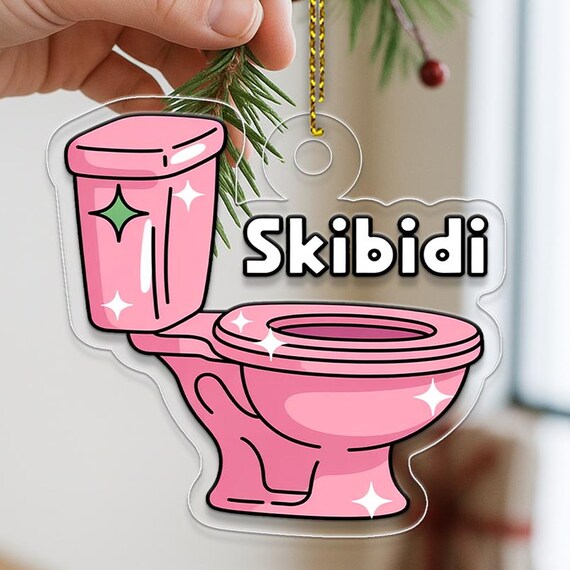 Skibidi Funny Pink Toilet Acrylic Christmas Ornament Meme Gift Wall Art