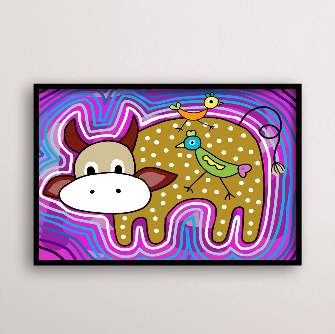 Whimsical Cow Art, Boho Farm Animal Decor