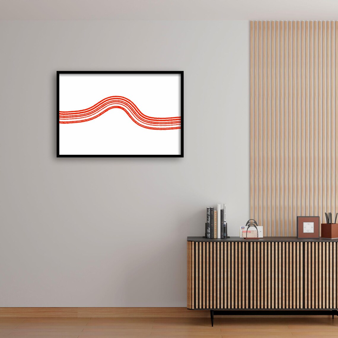 Red Wave Minimal Line Art, Modern Abstract Poster - Image 3