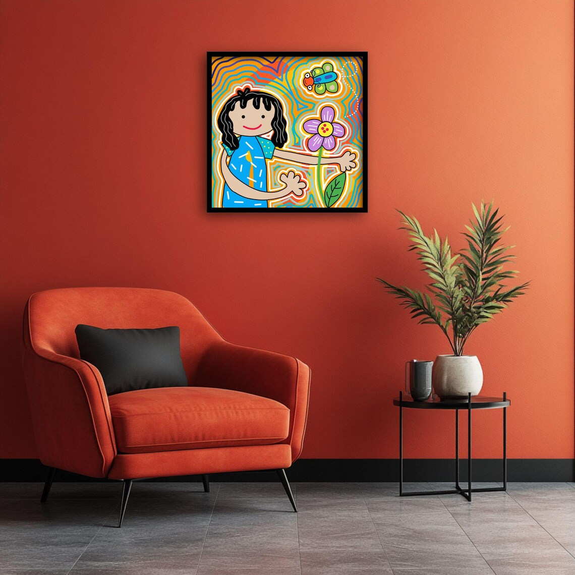 Playful Kids And Butterfly, Whimsical Flower Art Print - Image 4