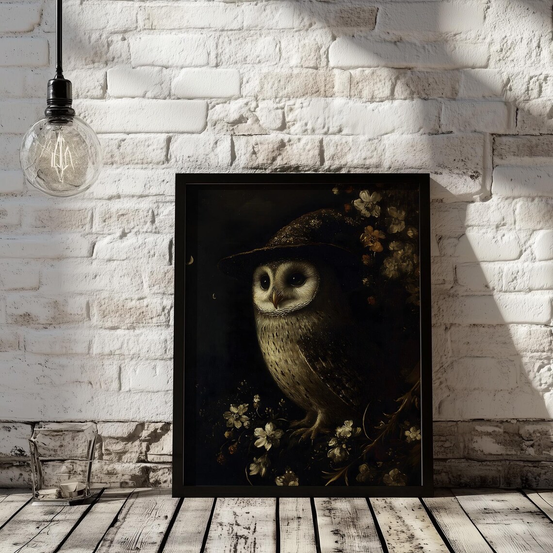 Witchy Barn Owl in Dark Flowers Vintage Gothic Painting Poster - Image 2
