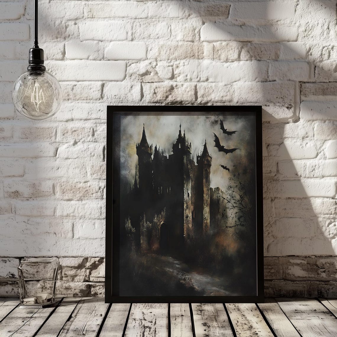 Dark Gothic Castle with Bats Haunted Spooky Halloween Art Poster - Image 2