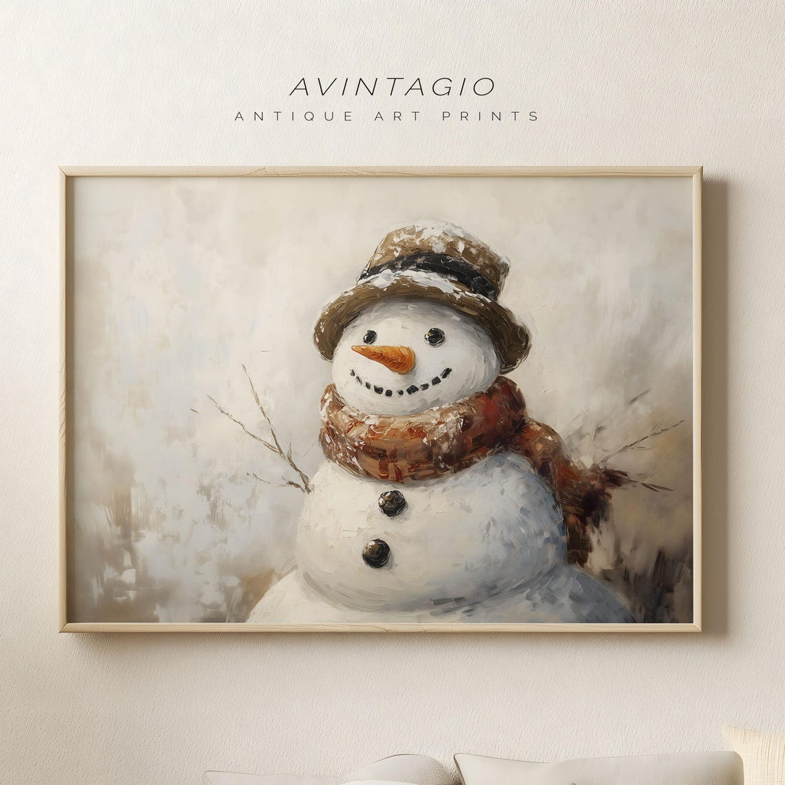 Vintage Snowman Oil Painting Print Antique Christmas Gallery Home Decor Cozy Holiday Season Farmhouse Wall Art Winter Wonderland Poster