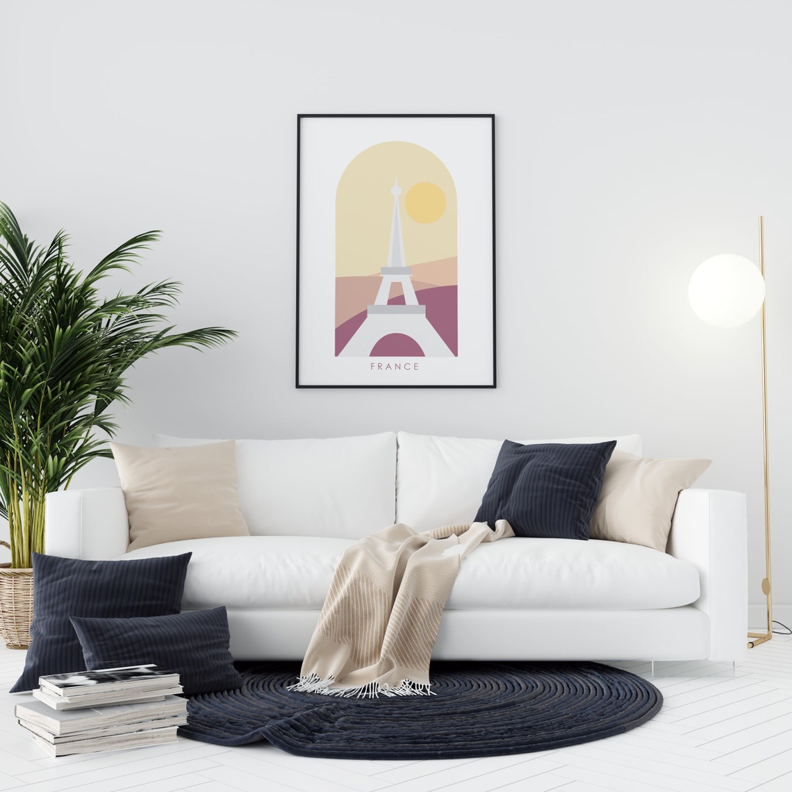 France Minimalist Arch Eiffel Tower Warm Sunrise Glow Poster