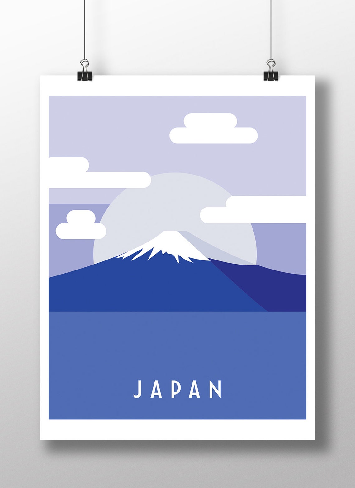 Japan Blue Peaceful Mount Fuji Snowcap Clouds Sky Travel Poster
