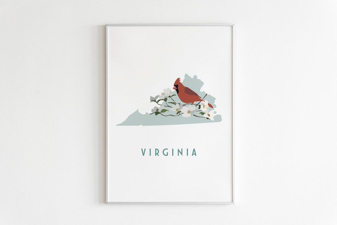 Virginia Red Northern Cardinal Dogwood Blossom State Art Poster
