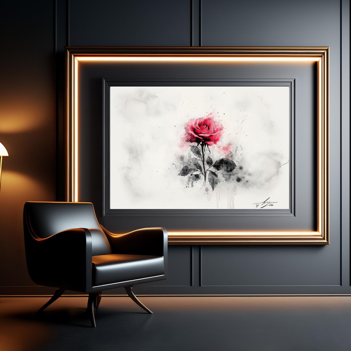 Red Rose Minimalist Watercolor Flower Botanical Painting Wall Art