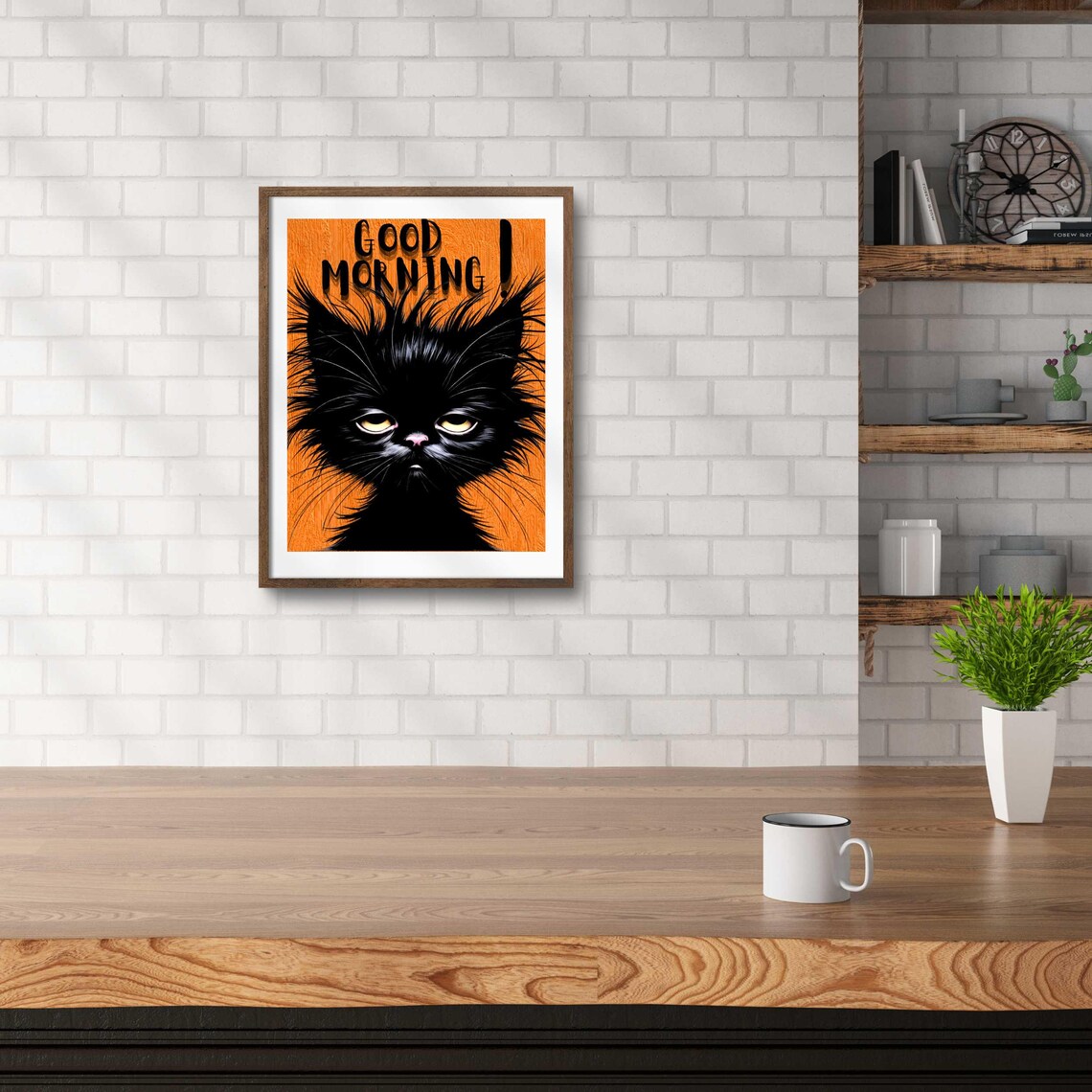 Good Morning Grumpy Black Cat Funny Coffee Lover Gift Poster - Image 3