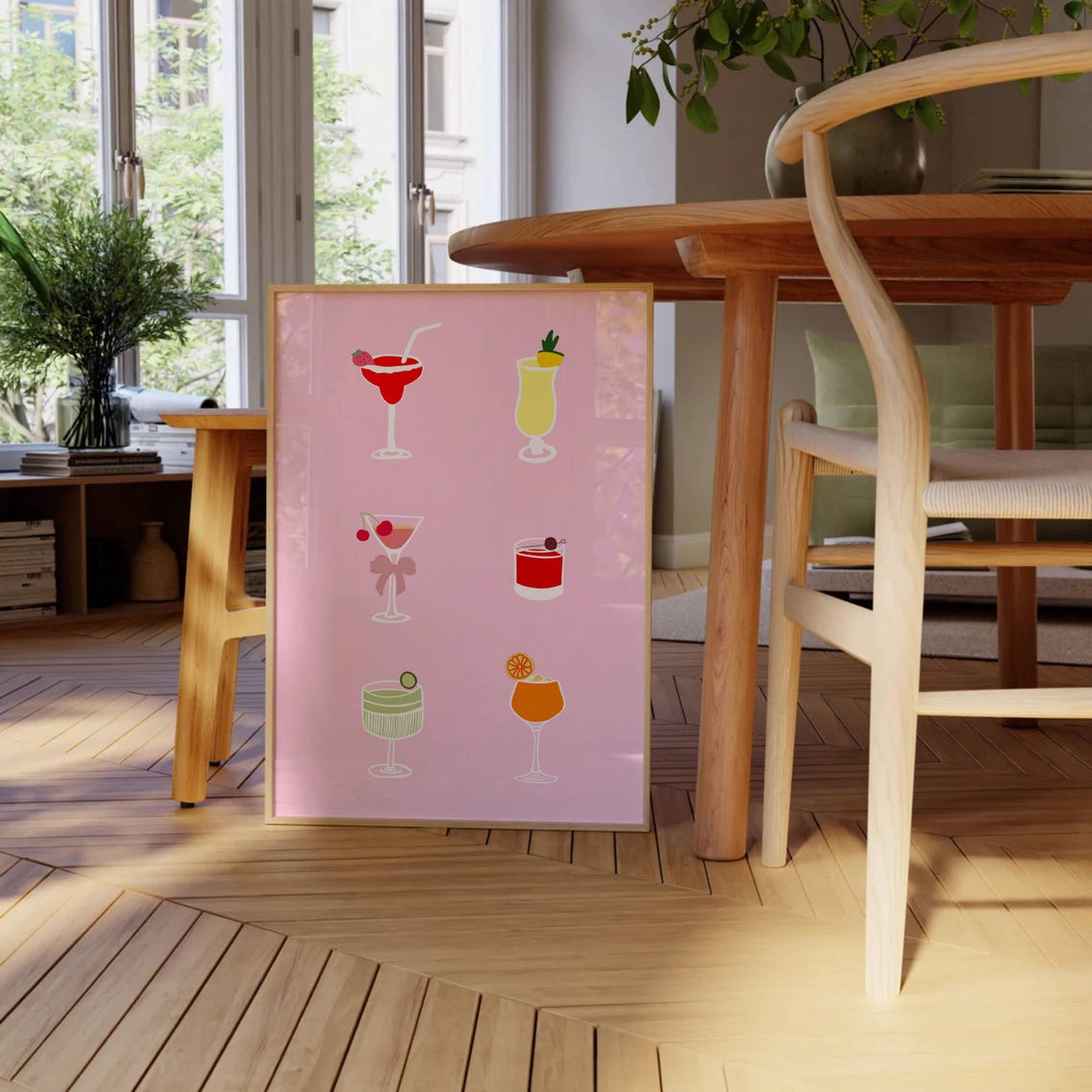 Pink Cocktail Illustration Set Aesthetic Bar Cart Decor Poster - Image 3