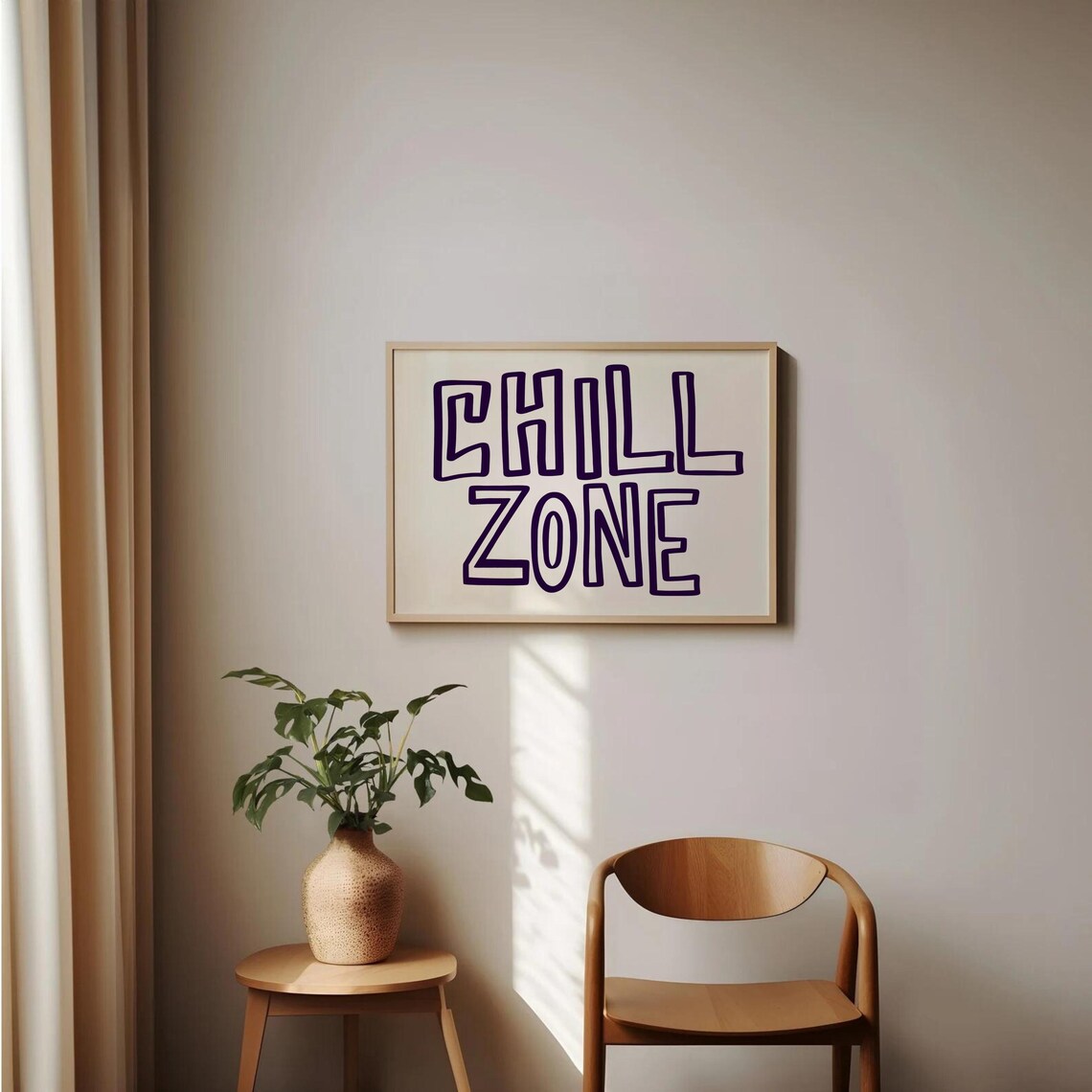 Chill Zone Navy Outline Retro Typography Horizontal Bedroom Poster - Image 3