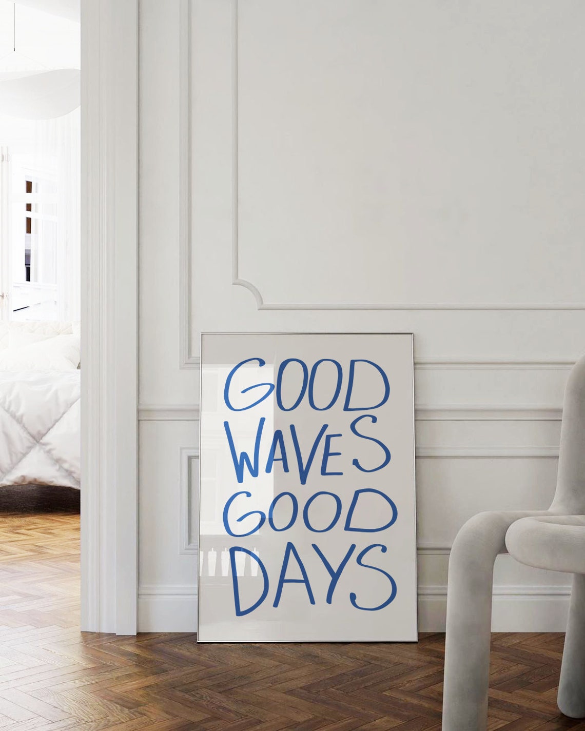 Good Waves Good Days Blue Coastal Typography Surf Quote Poster - Image 3
