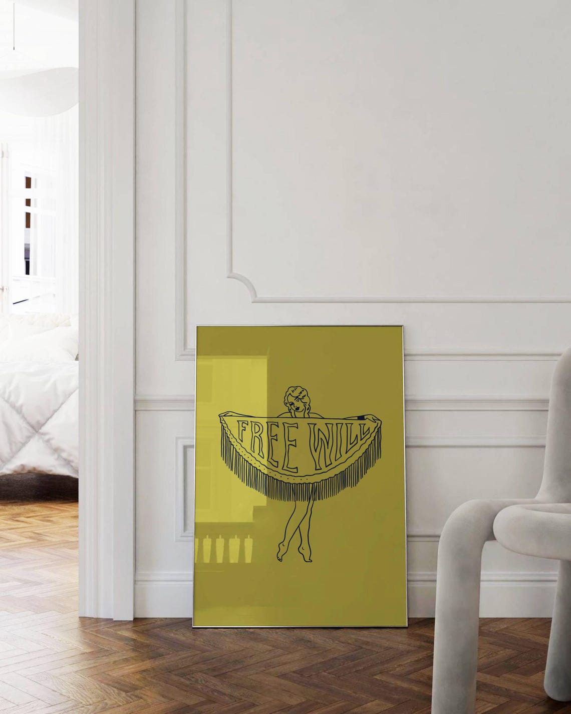 Free Will Retro Dancer Line Art Olive Green Typography Poster - Image 3
