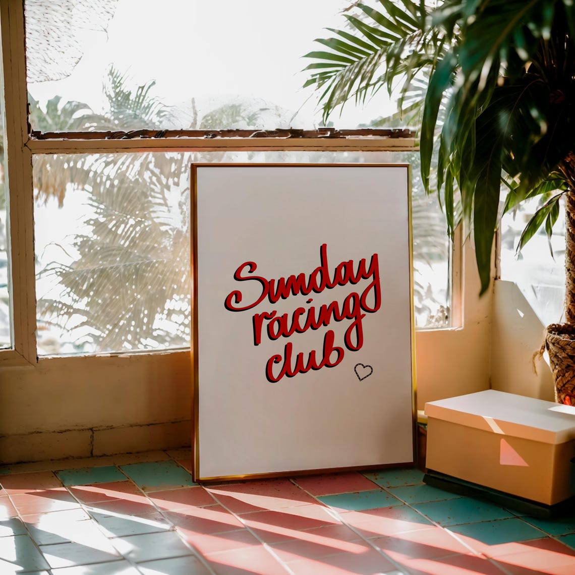 Sunday Racing Club Red Script Trendy Typography Dorm Wall Art - Image 3