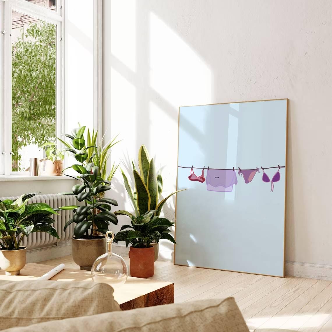Summer Bikini Clothesline Minimalist Purple Blue Swimwear Poster - Image 2