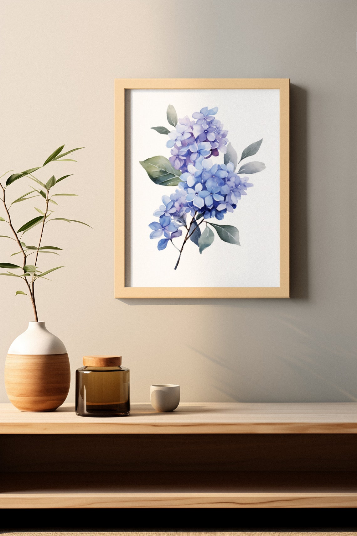 Blue Lilac Blossom Cluster Watercolour Botanical Flower Poster - Image 2