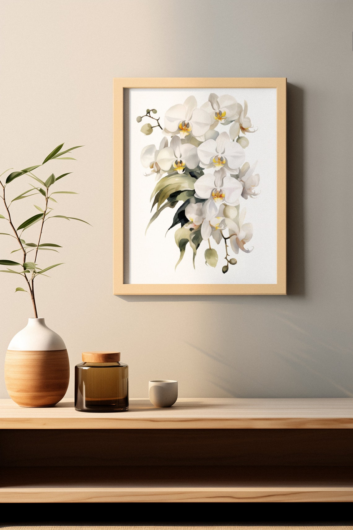 White Orchid Blooming Cluster Watercolour Botanical Flower Poster - Image 2