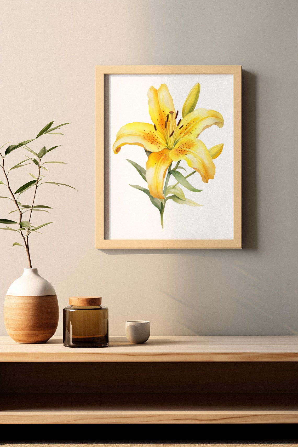 Yellow Lily Single Bloom Classic Botanical Watercolor Flower Poster - Image 2