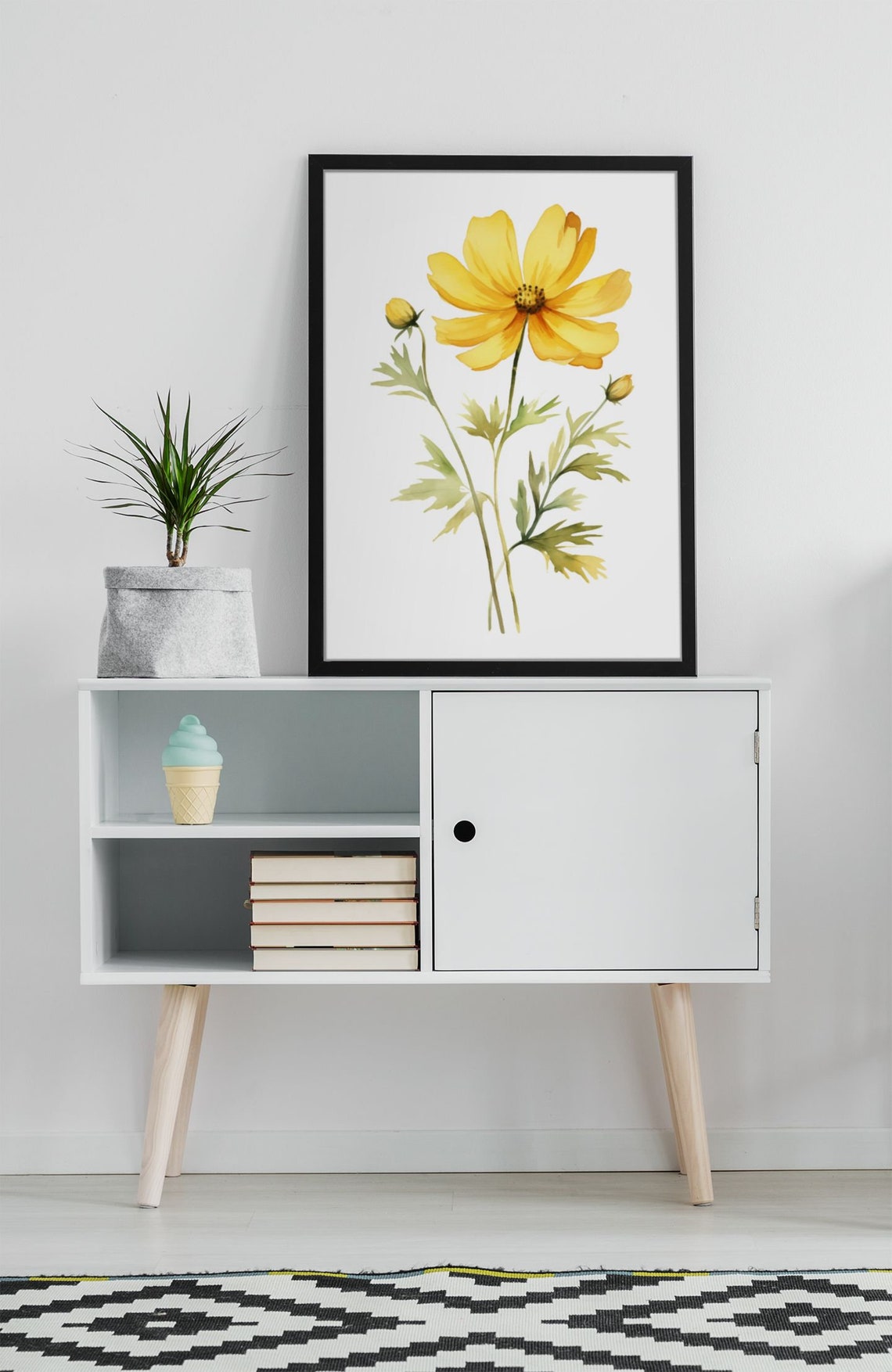 Yellow Cosmos Budding Stems Watercolour Botanical Flower Poster - Image 9