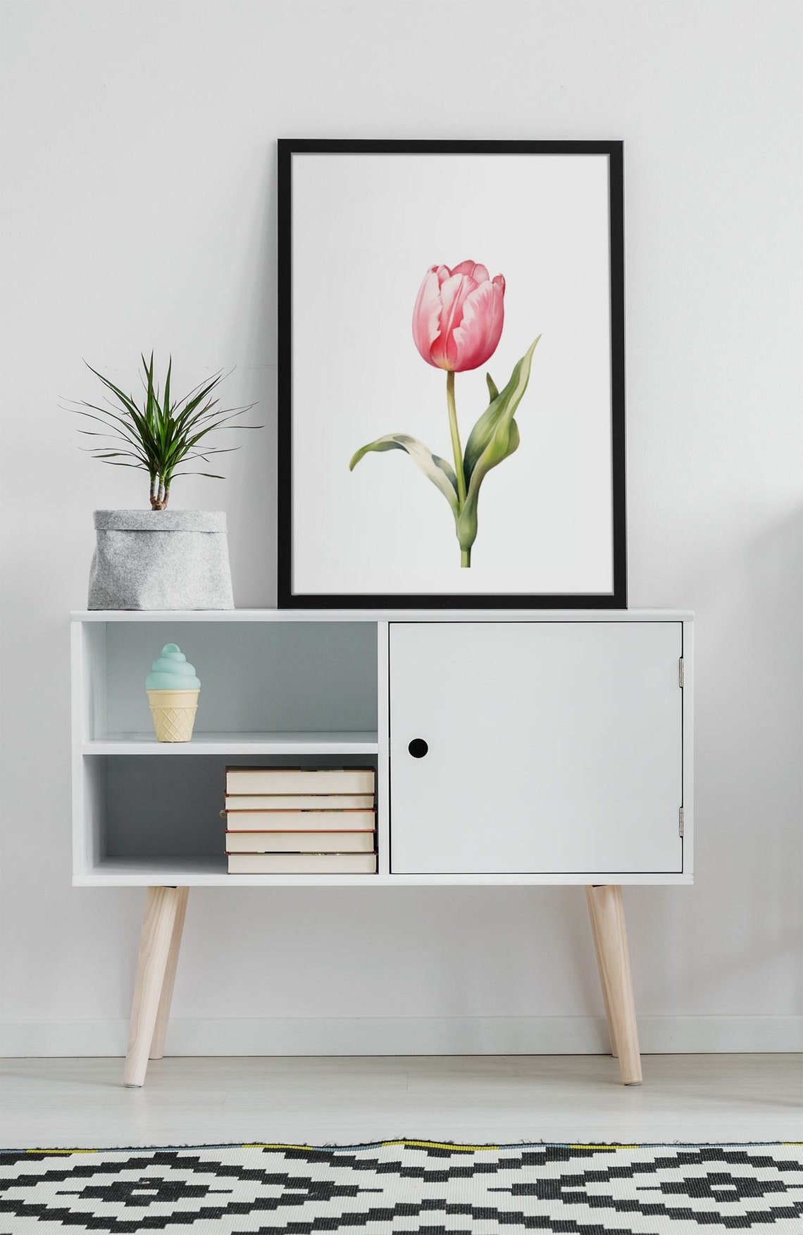 Pink Tulip Single Stem Minimalist Watercolor Floral Botanical Poster - Image 7