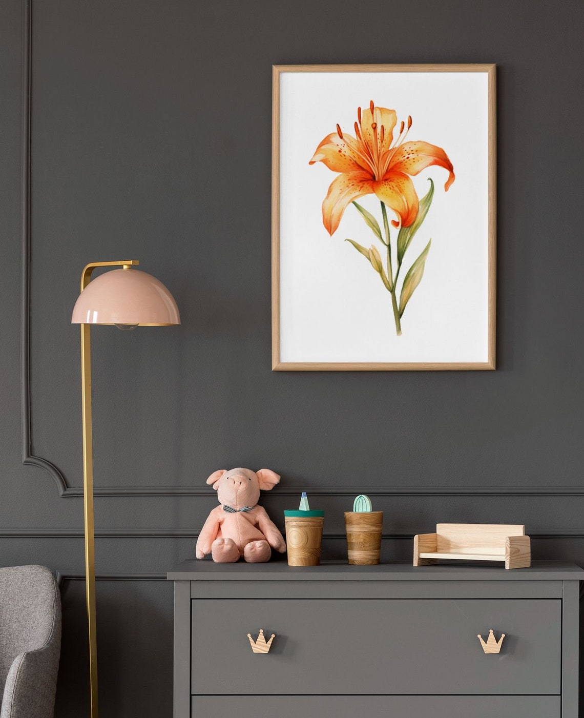 Orange Tiger Lily Bloom Fiery Watercolor Botanical Art Poster - Image 9
