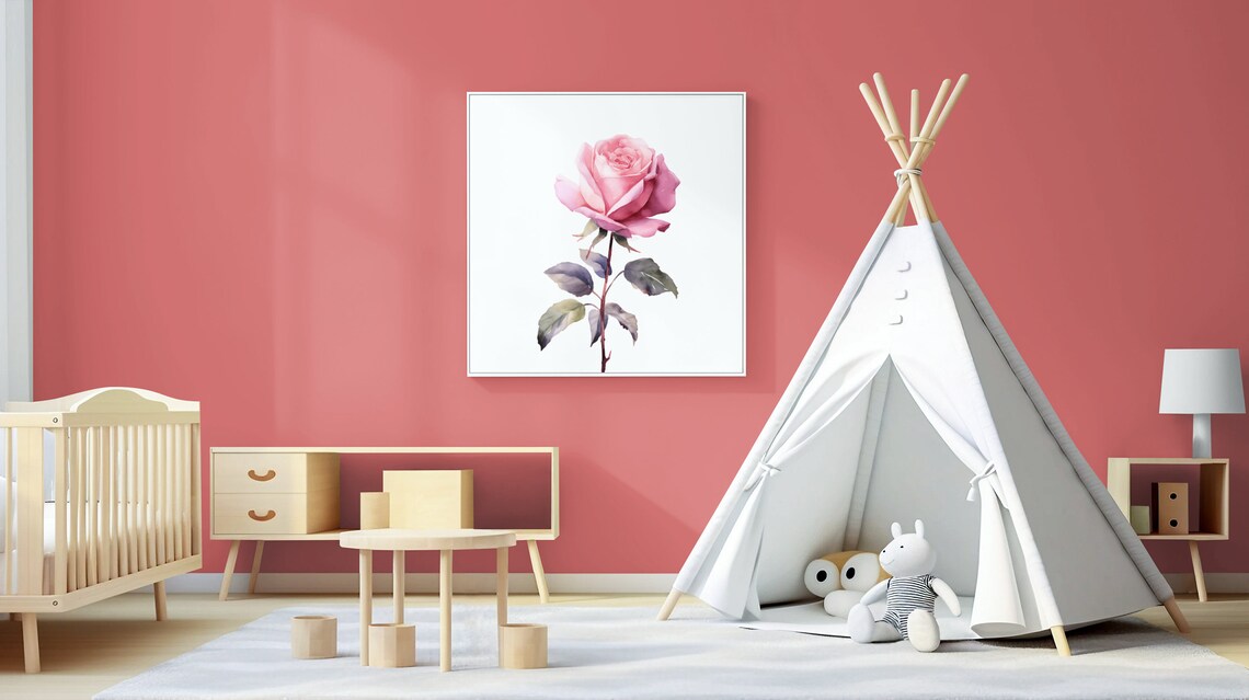 Blush Pink Rose With Dusky Leaves Romantic Watercolor Poster - Image 3