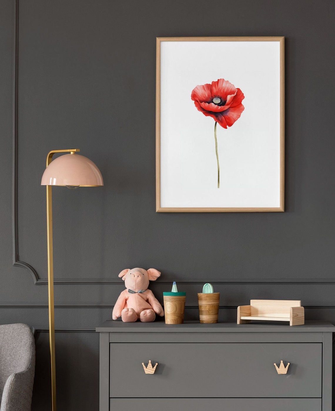Red Poppy Single Bloom Classic Watercolour Botanical Flower Poster - Image 8