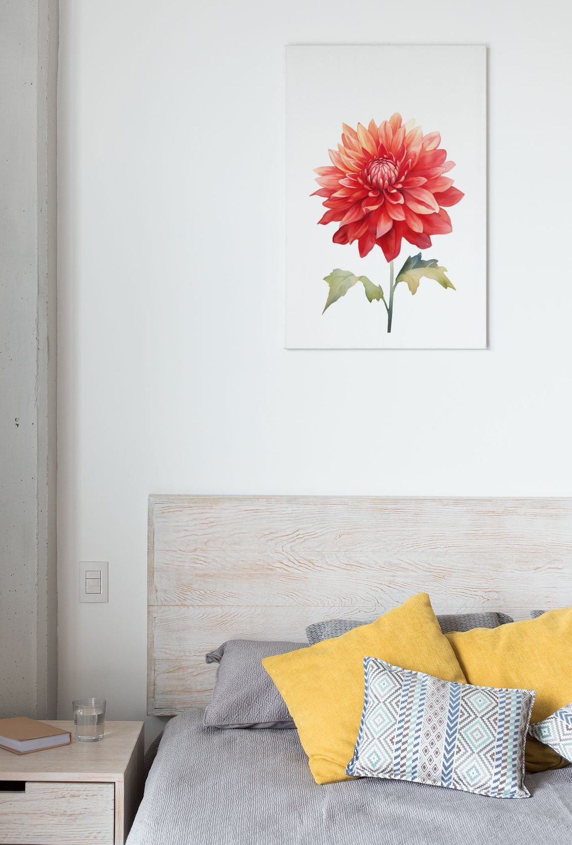 Bright Flame Dahlia Red Orange Watercolour Botanical Art Poster - Image 6