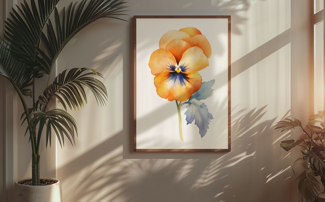 Orange Pansy Sunburst Bloom Watercolour Botanical Flower Poster - Image 5
