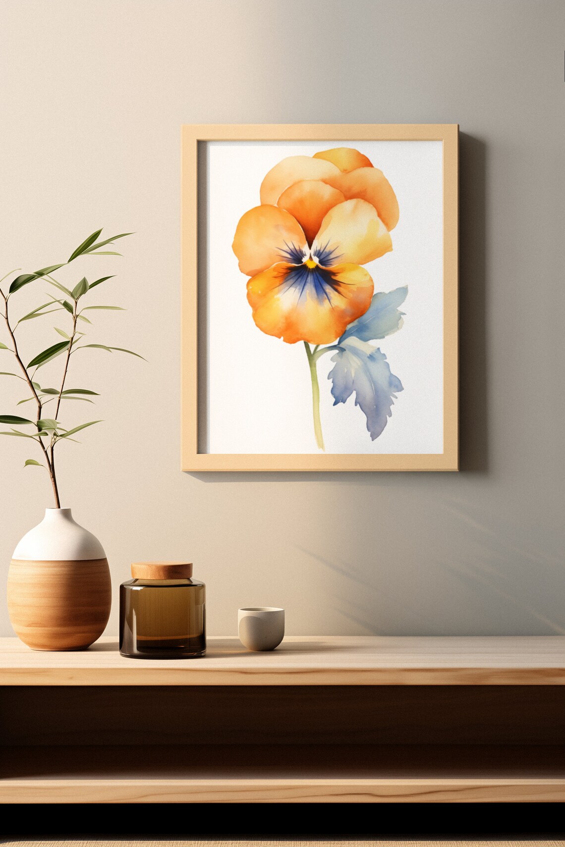 Orange Pansy Sunburst Bloom Watercolour Botanical Flower Poster - Image 2