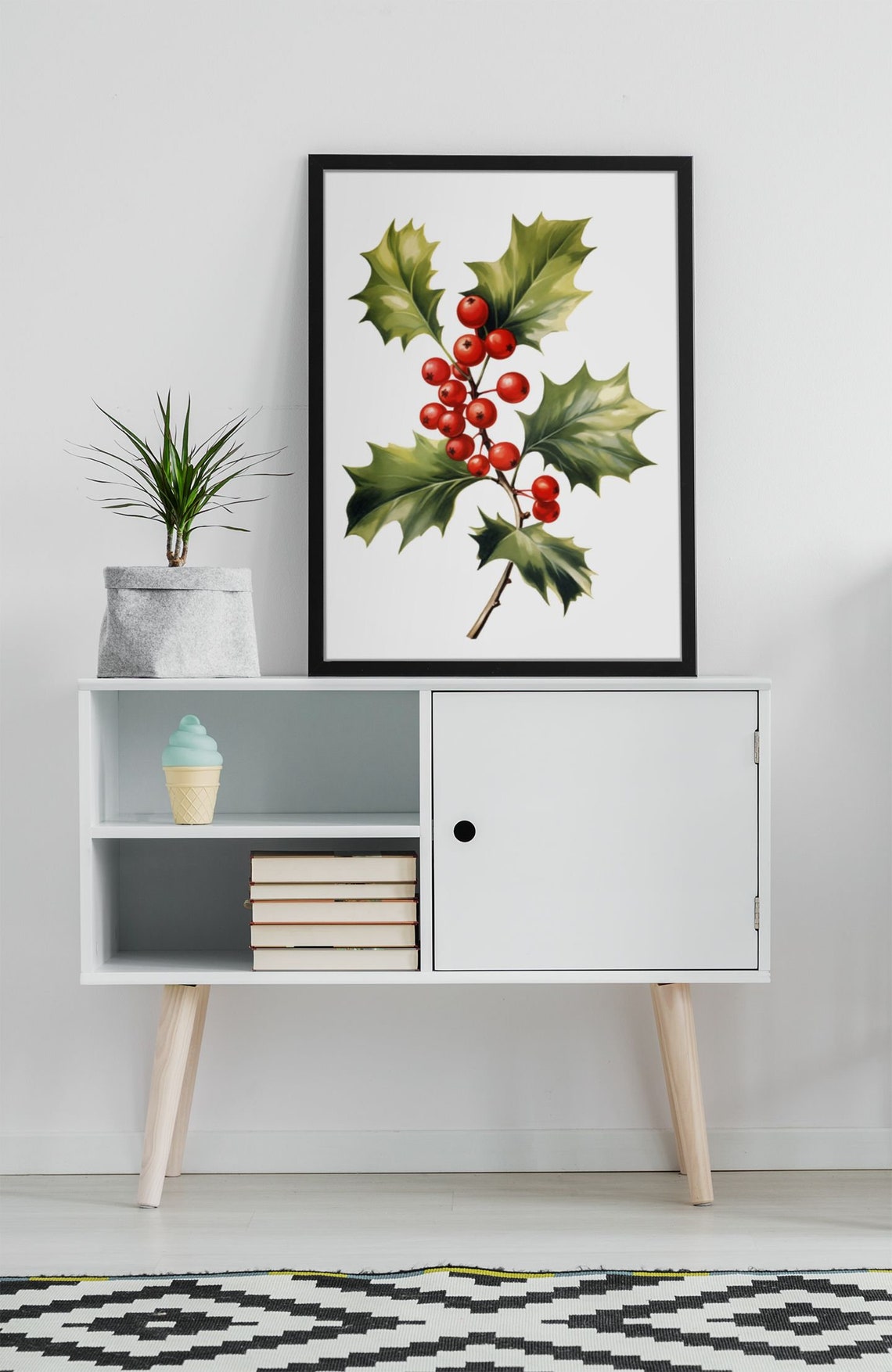 Holly Sprig With Dense Red Berries Festive Watercolor Poster - Image 5